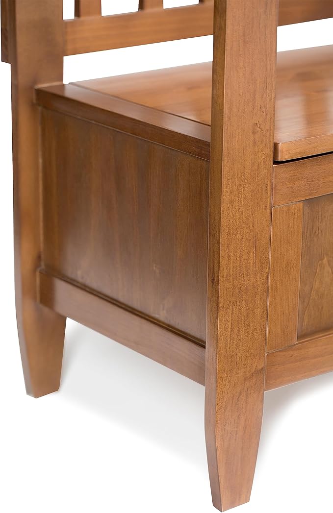 SIMPLIHOME Brooklyn Entryway Storage Bench - 48 inch Wide Solid Wood Hallway Bench in Medium Saddle Brown, Contemporary Mudroom Bench for Entry or Foyer with Lift-Up Lid and Spacious Hidden Storage