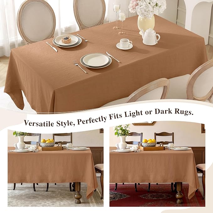 Linen World Linen Tablecloth,100% French Linen Beige Tablecloth 108" x 60" Inch,Washable Rectangular Tablecloth for Dining,Outdoor,Weddings and Restaurants,Decorative Thanksgiving Christmas