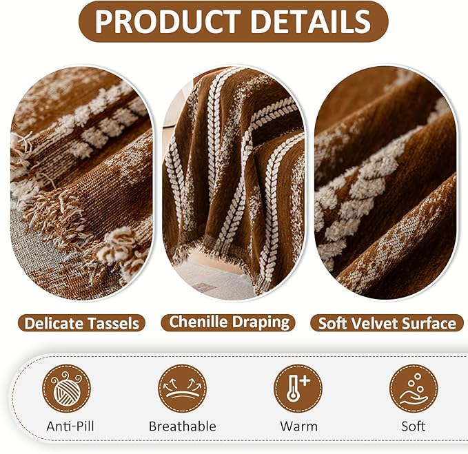VClife Sofa Cover Bohemian Striped Pattern Couch Cover for Oversized Sofa - Caramel Brown Creamy White Textured Sofa Slipcover Washable Furniture Protector for Couch Decorative Couch Cushion Cover