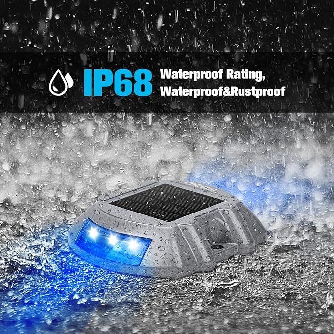 VOLISUN Solar Deck/Dock Lights, 16-Pack Led IP68 Waterproof Outdoor Warning Step Lights for Driveway Sidewalk Garden Pathway Yard (Blue, Auto On/Off