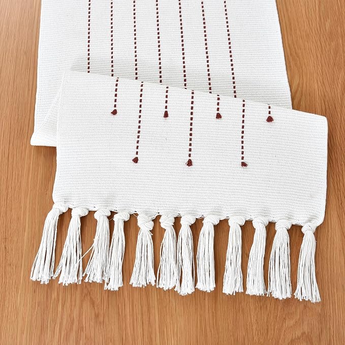Boho Table Runner Natural Cotton Woven Runner with HandmadeTassels for Home Dining Table décor, for Modern Farmhouse Decor Coffee Table Runner (Wine red, 14x60Inch)