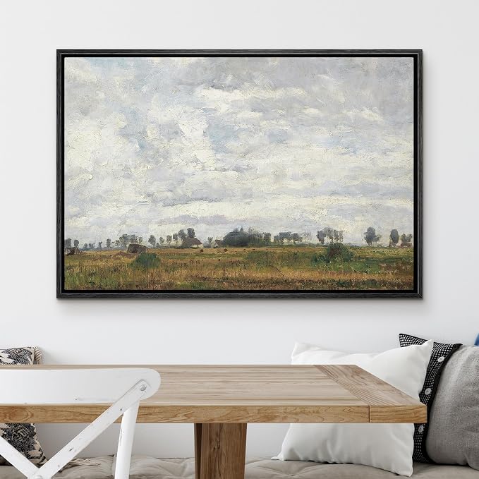 MUDECOR Framed Canvas Print Wall Art Classic Impressionist Sky & Landscape Vintage Cloud Illustrations Digital Art Decorative Bohemian Contemporary for Bedroom - 16"x24" Black