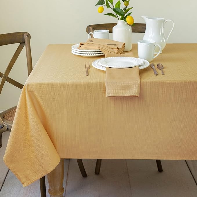 Benson Mills Cameron Textured Fabric Table Cloth, for Everyday Home Dining, Parties, Fall, Autumn, Holiday, and Thanksgiving Tablecloth (60" x 104" Rectangular, Sunshine/Yellow)