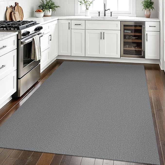 EARTHALL Washable Area Rugs 5x7 Ft Non Slip Living Room Rugs Cotton Rubber Backed Dining Room Rug Braided Bedroom Rugs Indoor Outdoor Floor Carpet for Living Room, Bedroom, Dining Room, Charcoal Gray