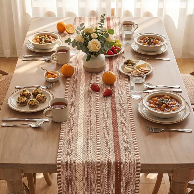 Artoid Mode Caramel Farmhouse Woven Table Runner, Seasonal Holiday Rustic Kitchen Dining Table Decoration for Home Party Decor 12x36 Inch