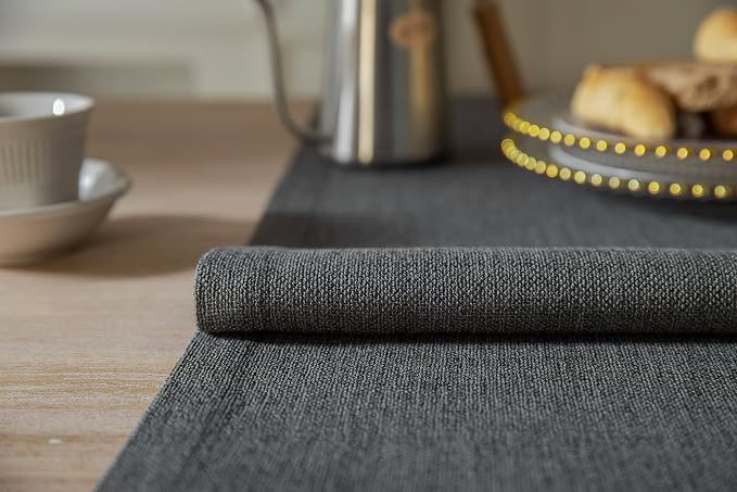 ZeeMart Burlap Style Farmhouse Table Runners 90 Inches Long, Grey Rustic Woven Dining Table Runner for Everyday Use, 14x90 Inches, Graphite Grey