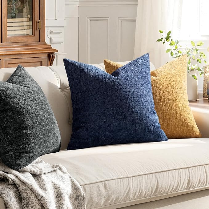 MIULEE Decorative Throw Pillow Covers 12x20 Pack of 2 Navy Blue Couch Pillow Covers Soft Cozy Textured Chenille Pillowcases for Home Decor Sofa Living Room Cushion Bedroom