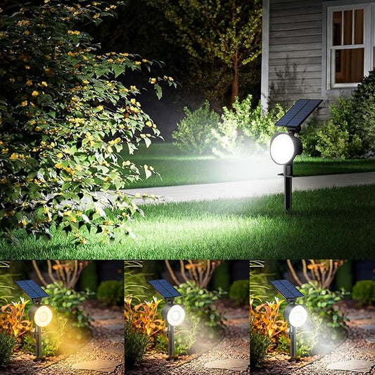nipify 1 Pack Solar Lights Outdoor Waterproof, 3 CCT Solar Spot Lights with 2 Brightness Landscape Spotlights for Outside Garden Yard Trees