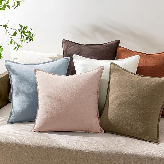 24x24 Inch Set of 2 Decorative Linen Solid Throw Pillow Covers Boho Farmhouse Euro Pillows Modern Valentines Home Decor for Couch Sofa Living Room Bed,Light Pink