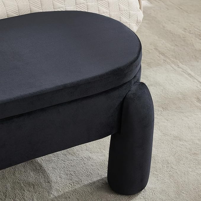 Modern Storage Bench End of Bed Stool 45 Inch Ottoman Bench, Upholstered Bedroom Benches for Entryway, Hallway, Living Room, Large Storage Foot Rest Stool, Velvet Black