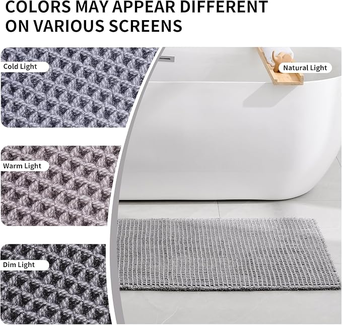 Disolla Waffle Bath Mat, Non Slip Absorbent Bathroom Runner Rug, Washable Quick Dry Ultra Soft Long Bathroom Floor Mat, Large Dark Grey & White Bath Rug for Tub Shower, 24''x59''