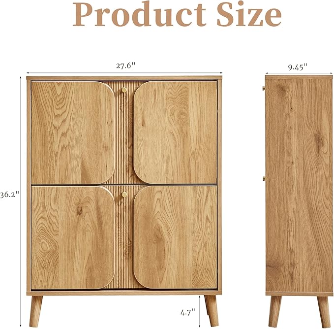 BERRYMERRY Shoe Cabinet with 2 Flip Drawers,Wood Hidden Shoes Storage Cabinet with Fluted Recessed Design, Freestanding Shoe Organizer Cabinet for Entryway, Hallway, Living Room