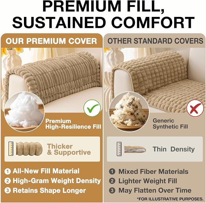 hyha Couch Cover for Dogs Washable, Non Slip Thick Flannel Sofa Protector, Pet Friendly Plush Furniture Cover for Sectional Sofa & Loveseat (Khaki, 35.4" x 35.4")