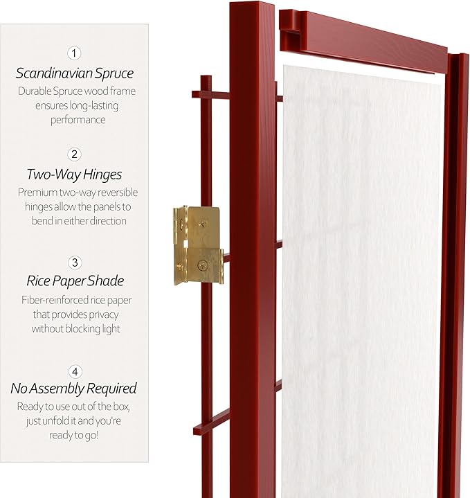 Red Lantern 7 ft. Tall Window Pane Shoji Screen - Rosewood - 6 Panels
