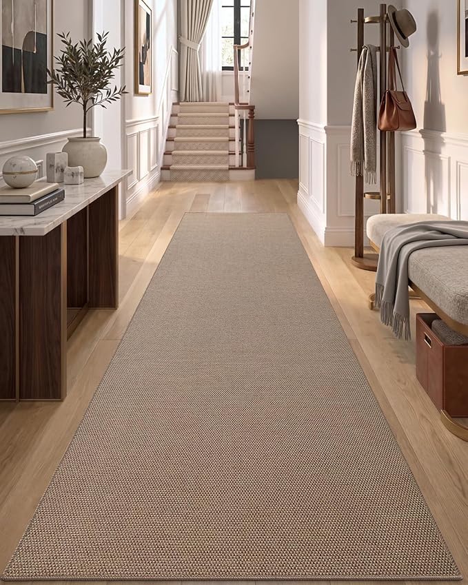 DEXI Hallway Runner Rug 2'4"x8', Non Slip Rubber Backed Runners Carpet, Ultra Thin Entryway Rugs Indoor for Kitchen Hallway Entrance Bedroom, Dark Beige