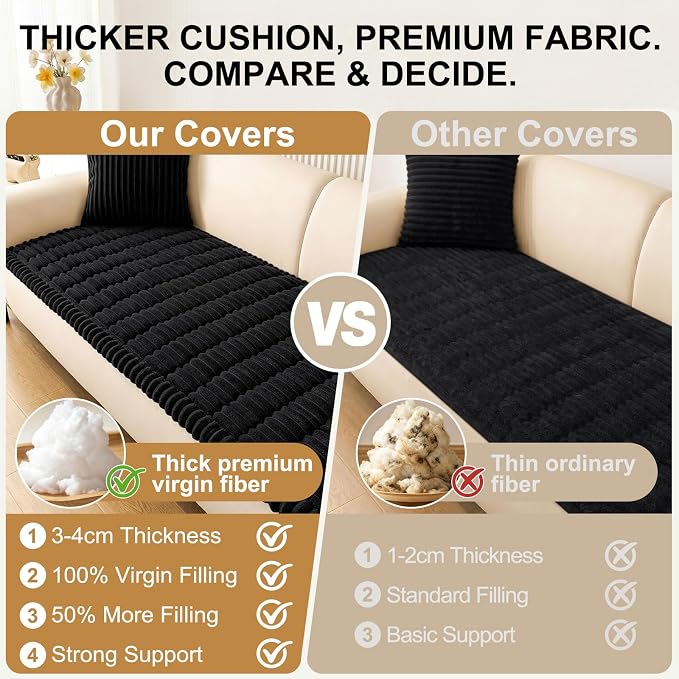 Smiry Couch Cover for Dogs, Non Slip Washable Sofa Protector for Pets, Soft Furniture Cover for Pet, Stylish Sofa Covers, Cozy Protect Against Fur, Dirt & Everyday Messes (Black, 35.4" x 35.4")