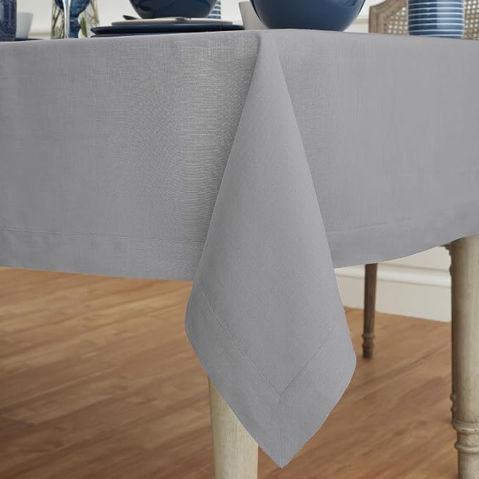 Solino Home Soft Grey Linen Tablecloth 60 x 108 Inch - 100% Pure Linen Table Cloth for Rectangle Tables - Fete, Machine Washable Tablecloth for Summer