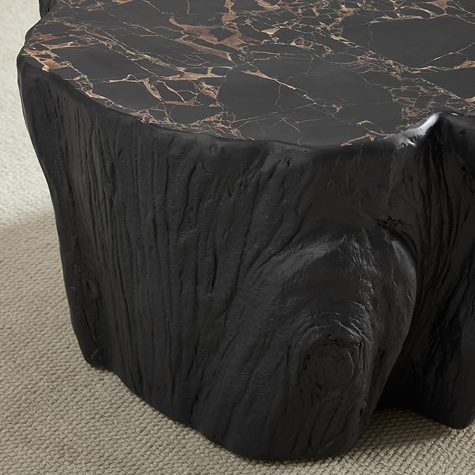 48.62" Coffee Table Modern Unique Shape Fiberglass Center Table for Living Room Apartment Office, No Need Assembly, Black Tree Root Texture Pattern