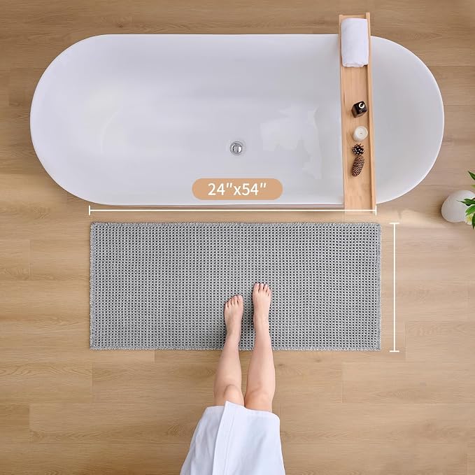 ILANGO Upgraded Waffle Bathroom Runner Rugs,Super Absorbent Boho Non Slip Bathroom Mats Quick Dry,Ultra Soft Machine Washable Mat with Tassels for Hallway,24x54,Dark Grey