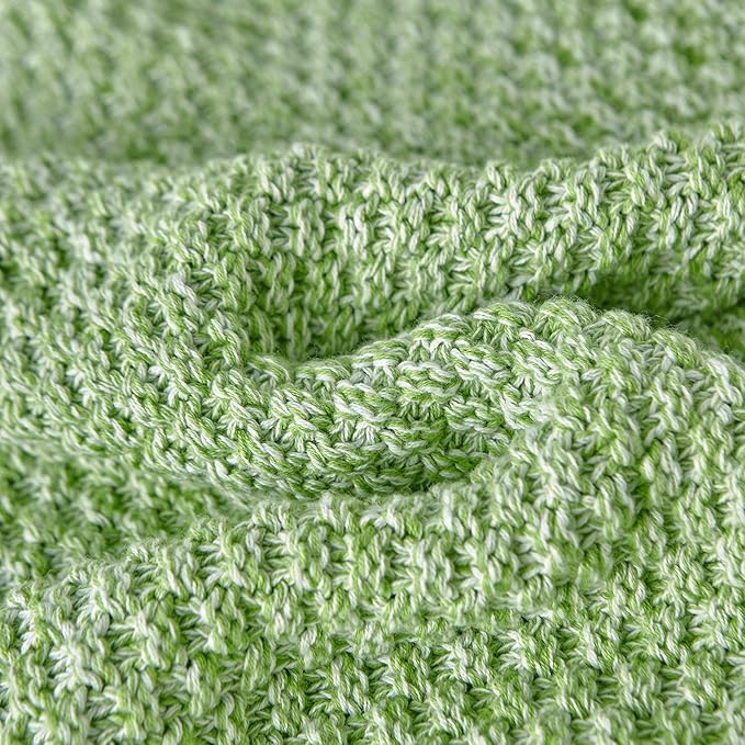 Longhui bedding 100% Cotton Knitted Throw Blanket – Green, Soft & Cozy, Machine Washable, 60"x80" – Perfect for Living Room, Couch, Sofa, Bed or Travel