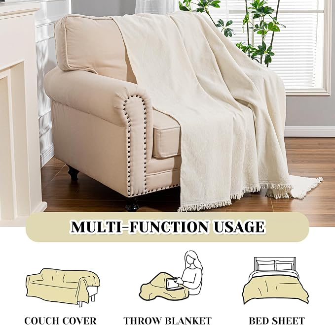 MEETSKY Oversized Chair Cover Washable Armchair Sofa Cover for Dog, Couch Protector for Sofa Single Cover, Small Couch Cover Sofa Throw Cover with Tassel, 71" x 91", Beige
