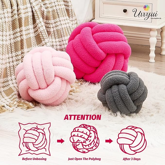 Uvvyui Knot Pillow Ball, Soft Home Decorative Pillows, Round Throw Pillow, Handmade Knotted Plush Pillow, Round Boucle Pillow Cushion (14 Inches Hot Pink)