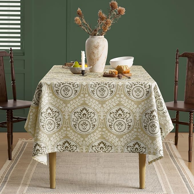 Retro Brown Printed Square Tablecloth: Floral Linen Farmhouse Table Cloth - Chocolate Damask Pattern on Burlap Textured Fabric Outdoor Table Cover for Kitchen,Dining,Party,Picnic Decor, 55x55 Inch