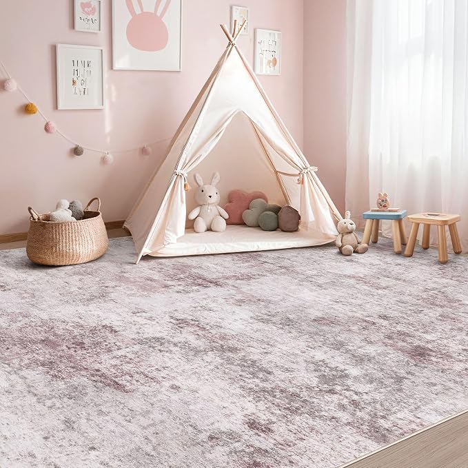 UERMEI 6x9 Washable Area Rug - Neutral Modern Abstract Living Room Rugs, Non-Slip Soft Large Indoor Floor Carpet for Bedroom Home Office & Under Dining Table Decor, Pink Grey