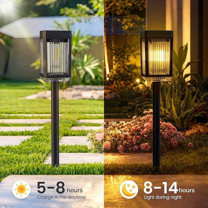 Solar Pathway Lights, 8 Pack Solar Powered Garden Lights Waterproof IP65, 10-40 LM Auto On/Off Outdoor Light for Lawn Patio Walkway Driveway Decor Landscape Lighting (Warm White)