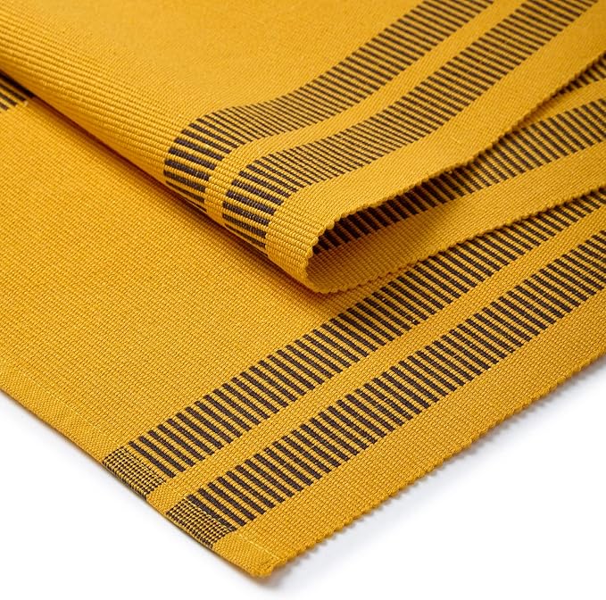 Encasa XO Dining Table Runner 13"x94" | Yarn Dyed Fine Ribbed Cotton | Ladder Yellow | Machine Washable