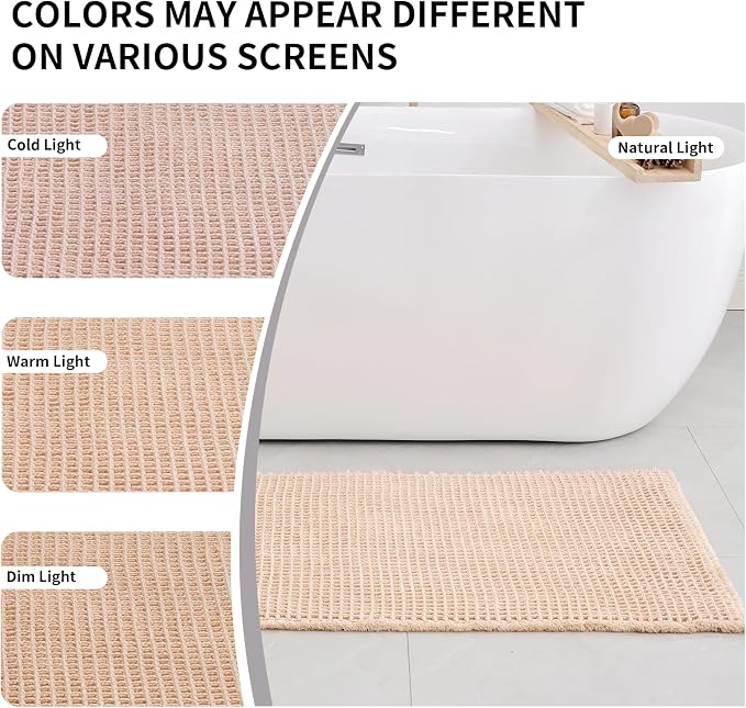 Disolla Waffle Bath Mat, Non Slip Absorbent Bathroom Runner Rug, Washable Quick Dry Ultra Soft Long Bathroom Floor Mat, Large Beige/White Bath Rug for Tub Shower, 24''x59''