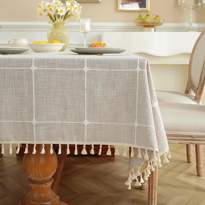 Alsoo Waterproof Tablecloths for Square Tables Rustic Plaid Tablecloth Cotton Linen Square Wrinkle Free Table Cloths for Parties, Kitchen Dining, Holiday, Christmas (4 Seats, 55x55 Inches)