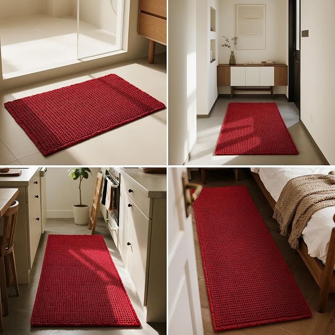 Triohero Waffle Bath Mat, Small Boho Bathroom Rugs Non Slip Washable, Ultra Soft Super Absorbent Quick Dry Farmhouse Bathroom Decor, 16" x 24", Burgundy