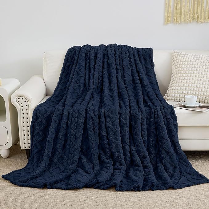 Aganear Navy Throw Blanket - Cozy Soft Lightweight Fuzzy Blue Blanket for Women Warm Decorative Present for All Seasons, Portable Throw Blankets for Couch, Sofa, Bed, Car(60"x80", Navy)