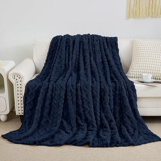 Aganear Navy Throw Blanket - Cozy Soft Lightweight Fuzzy Blue Blanket for Women Warm Decorative Present for All Seasons, Portable Throw Blankets for Couch, Sofa, Bed, Car(60"x80", Navy)