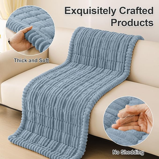 hyha Couch Cover for Dogs Washable, Non Slip Thick Flannel Sofa Protector, Pet Friendly Plush Furniture Cover for Sectional Sofa & Loveseat (Haze Blue, 35.4" x 88")