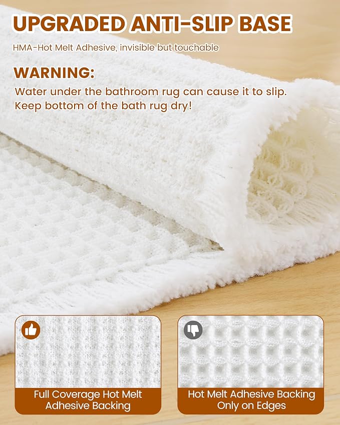 Smiry Waffle Bath Mat 40x32, Extra Soft Absorbent Bathroom Rugs, Non Slip Machine Washable Quick Dry Bath Rugs for Bathroom Floor, Tub, Shower, Home Decor Accessories, White