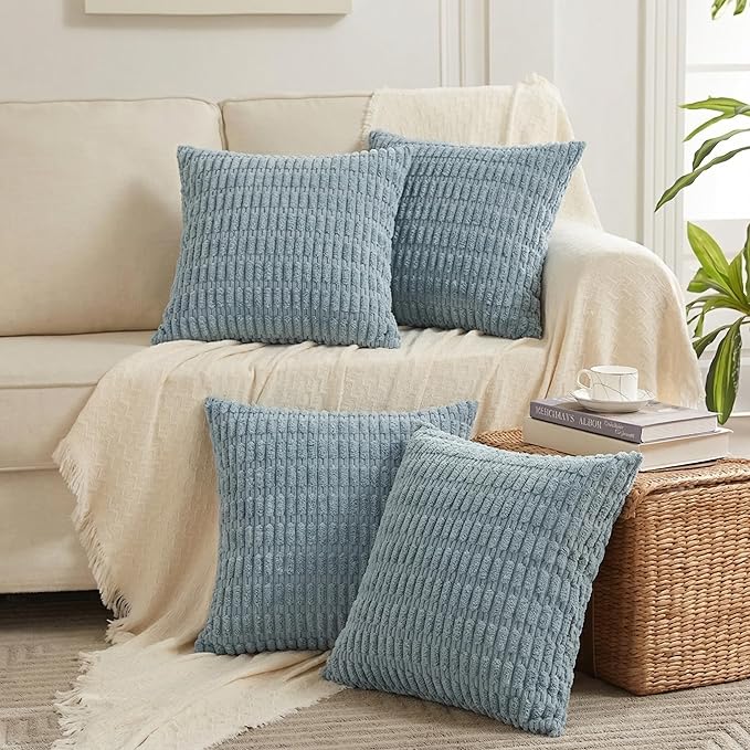 Fancy Homi 4 Packs Decorative Throw Pillow Covers for Living Room Couch Bed, Modern Farmhouse Boho Home Décor Accent Cushion Case, 16" x 16", Light Blue