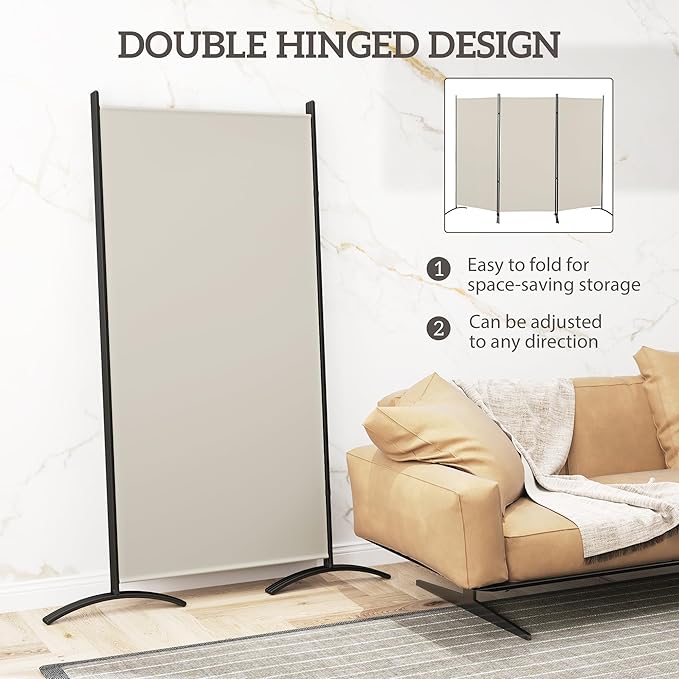 HOMCOM 6 Ft Tall 3 Panel Fabric Room Divider, Freestanding Partition Wall Divider, Folding Privacy Room Separator for Indoor, Home Office, Light Gray