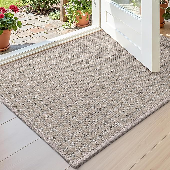 DEXI Door Mat for Entrance 17x30, Non Slip Entry Doormats for Inside House, Low Profile Entryway Doormat, Dirt Trapper Front Door Mats for Patio Porch, Beige