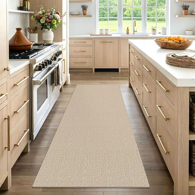 EARTHALL Washable Runner Rug 3x7 Ft Non Slip Runners for Hallways Wide Cotton Rubber Backed Kitchen Runner Braided Indoor Floor Carpet Runners for Entryway, Hallway, Kitchen, Bedroom, Send/Beige