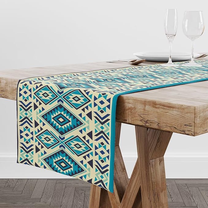 Aztec Table Runner, Southwest Geometric Native Navajo Abstract Tribal Triangle Pattern Vintage Country Style Dinner Runner for Home Kitchen Dining Table 13x70 Inch