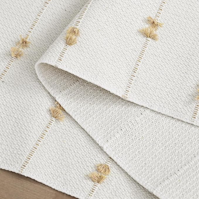 Artoid Mode Taupe Beige Boho Farmhouse Cotton Woven Table Runner, Seasonal Fall Kitchen Dining Table Decoration for Home Party Decor 12x36 Inch