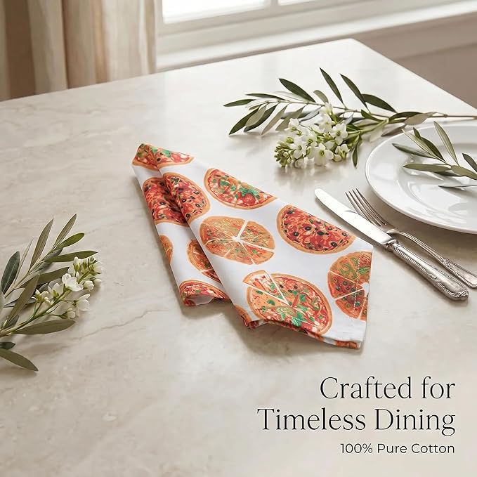 Urban Villa Cloth Napkins 100% Cotton Highly Absorbent Washable Durable Reusable Premium Dinner Napkins Ideal for Gifts for Mothers Day Hotel Farmhouse Parties - Pizza (20" x 20", Set of 12)