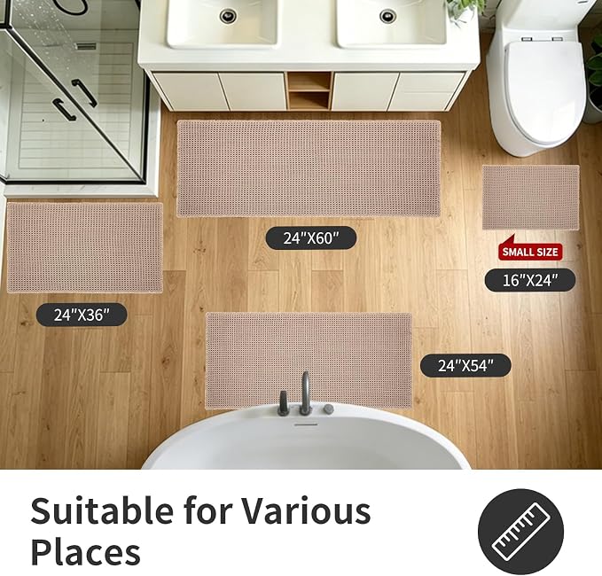 ILANGO Upgraded Waffle Bathroom Rugs,Super Absorbent Boho Non Slip Runner Bathroom Mats Quick Dry,Ultra Soft Machine Washable Mat with Tassels for Hallway,24x48,Khaki
