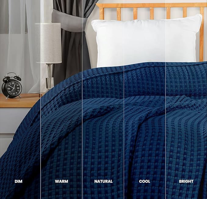 Utopia Bedding 100% Cotton Waffle Weave Blanket King Size for Bed - Lightweight, Breathable Summer Blankets Soft and Cozy, Gifts for Women Home Room Decor (Navy, 90x108 Inch)