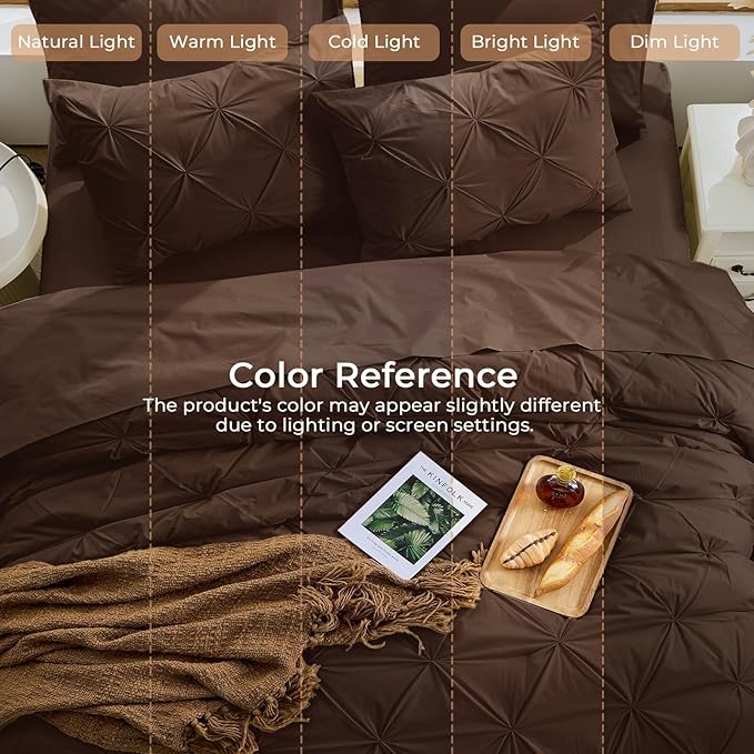 Sasttie Twin XL Comforter Set, 5-Piece Bed in a Bag, Pintuck Bedding Sets for All Season, Includes Comforter, Flat Sheet, Fitted Sheet, Pillowcase and Pillowsham, Dark Brown