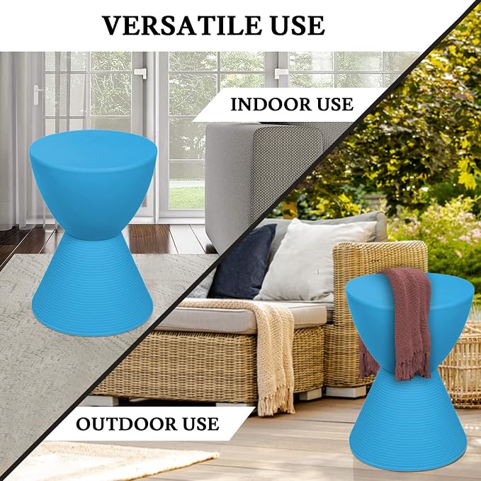 LeisureMod Modern Hourglass Blue Side Table - ABS Shell Drum End Table with Storage for Indoor & Outdoor Use