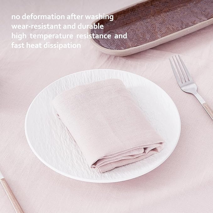 Linen Tablecloth 100% Pure Linen Table Cloth for Rectangle Tables Machine Washable Dining Fall Tablecloth with 4PCS 20"x 20" Linen Napkins(Light Pink, 60x84)
