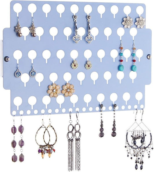 Angelynn's Wall Mounted Earring Holder Organizer Display for Girls Small and Medium Post Stud Dangle Pierced Earrings, Hanging Closet Jewelry Storage Rack, Blue Acrylic 7 1/2"x11"